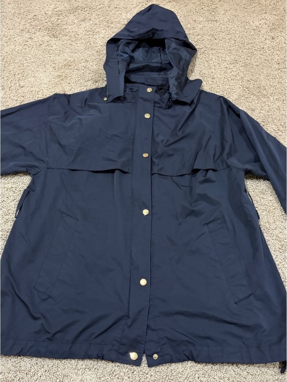 Women's Zara Basic Outerwear Navy Blue Hooded Rain Jacket Windbreaker M MEdium